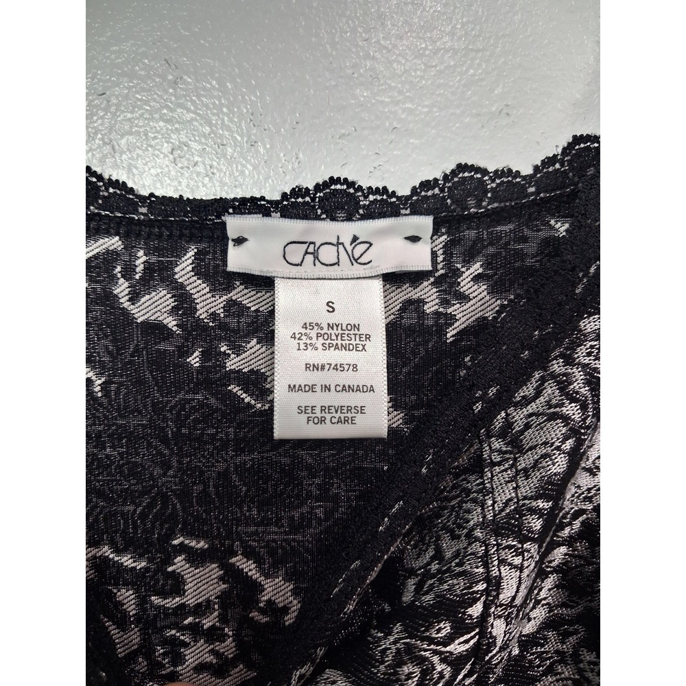 Cache Womens Silver Black Floral Lace Trim Faux Corset Tank Top Small Whimsigoth - Picture 7 of 7